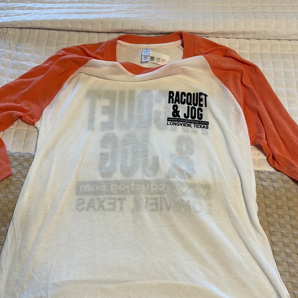Racquet n jog 3/4 sleeve baseball tee large